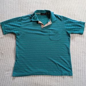 VTG 80s Thin Stripe Green Polo Shirt Men's Medium Mod Retro Skater FINALIST Tag